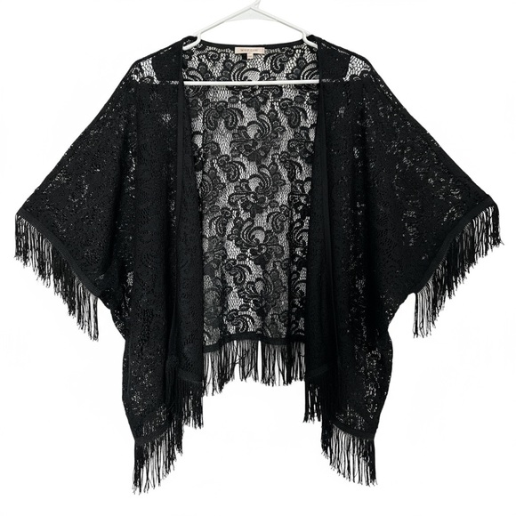 Tops - Black Lace Fringe Kimono